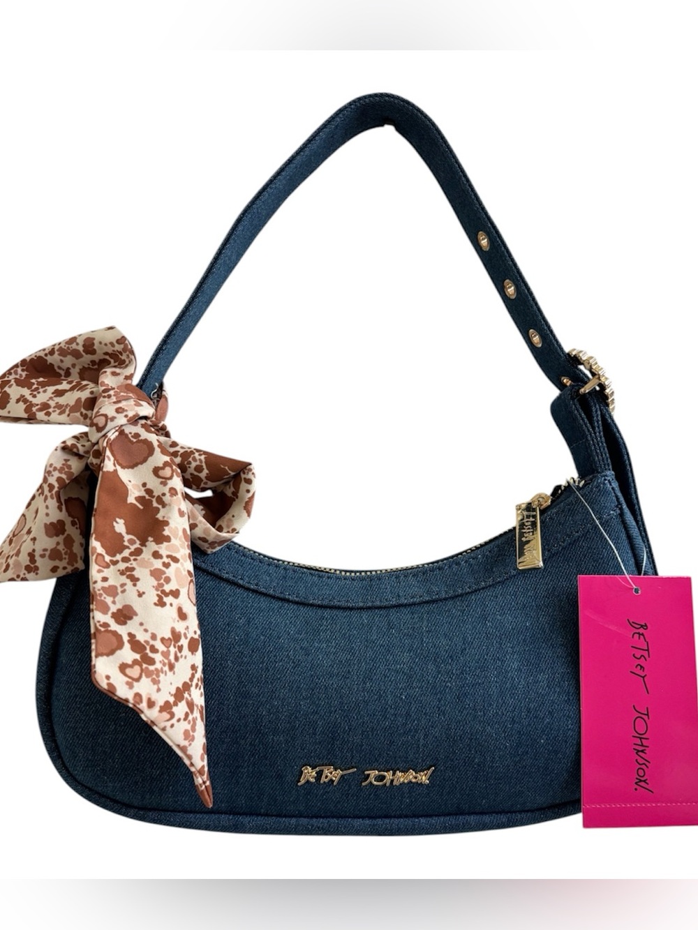 Betsey Johnson denim crescent shoulder bag NWT